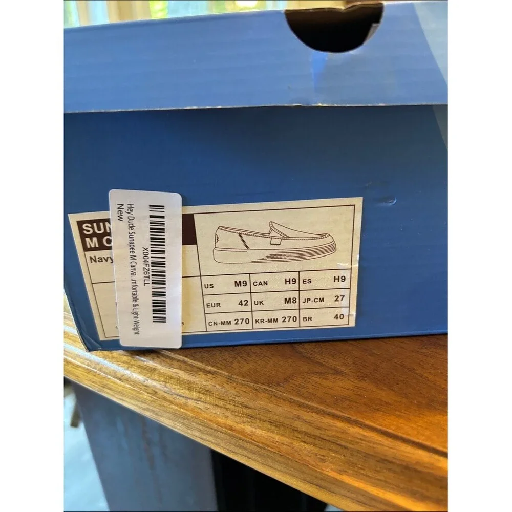 NEW Hey Dude Sunapee Navy White Canvas Men's Shoes Size 9